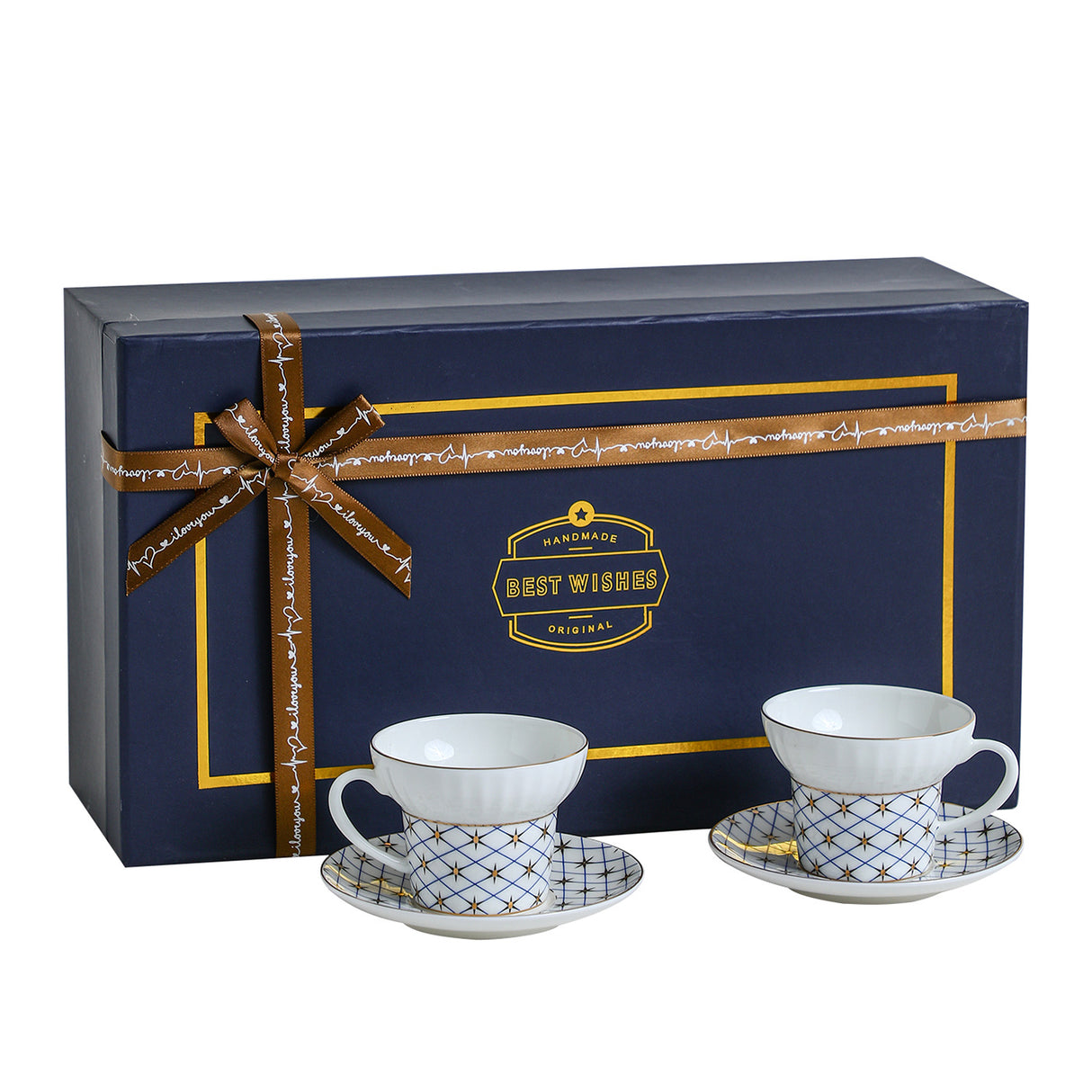 CUPURA Bero - CCS32 Luxury Bone China Tea Cup Set with Saucer Spoon and Strainer Floral Design Light Luxury European Style Gift Box Set Bohemian Powder Blue Classical Blue Rose Angel