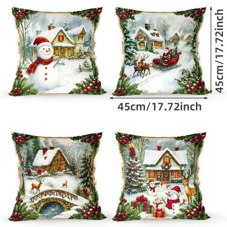 Looma Pilora - Christmas Elk & Snowman Decorative Pillowcase – Festive Cushion Cover for Living Room Sofa | Customizable Design Available - Living Room, Bedroom, Sofa Area Looma