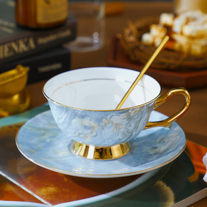 CUPURA Vero - CCS03 Luxury Bone China Tea Cup Set with Saucer Spoon and Strainer Floral Design Light Luxury European Style Gift Box Set Bohemian Powder Blue Classical Blue Rose Angel CUPURA