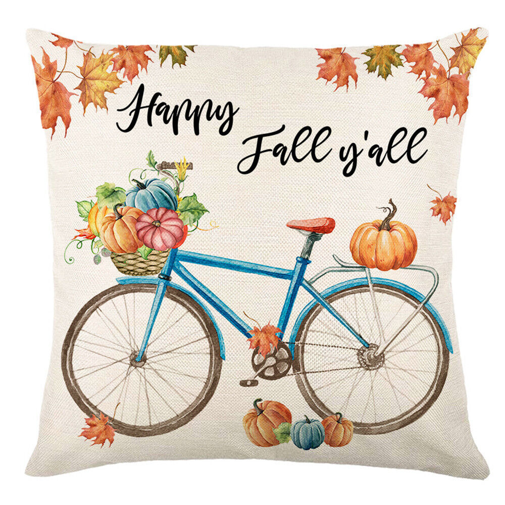 Looma Pumpkina - Halloween Pumpkin Pillow Cover with Maple Leaf & Bicycle Design | Decorative Cushion - Sofa, Bedroom & Home Looma