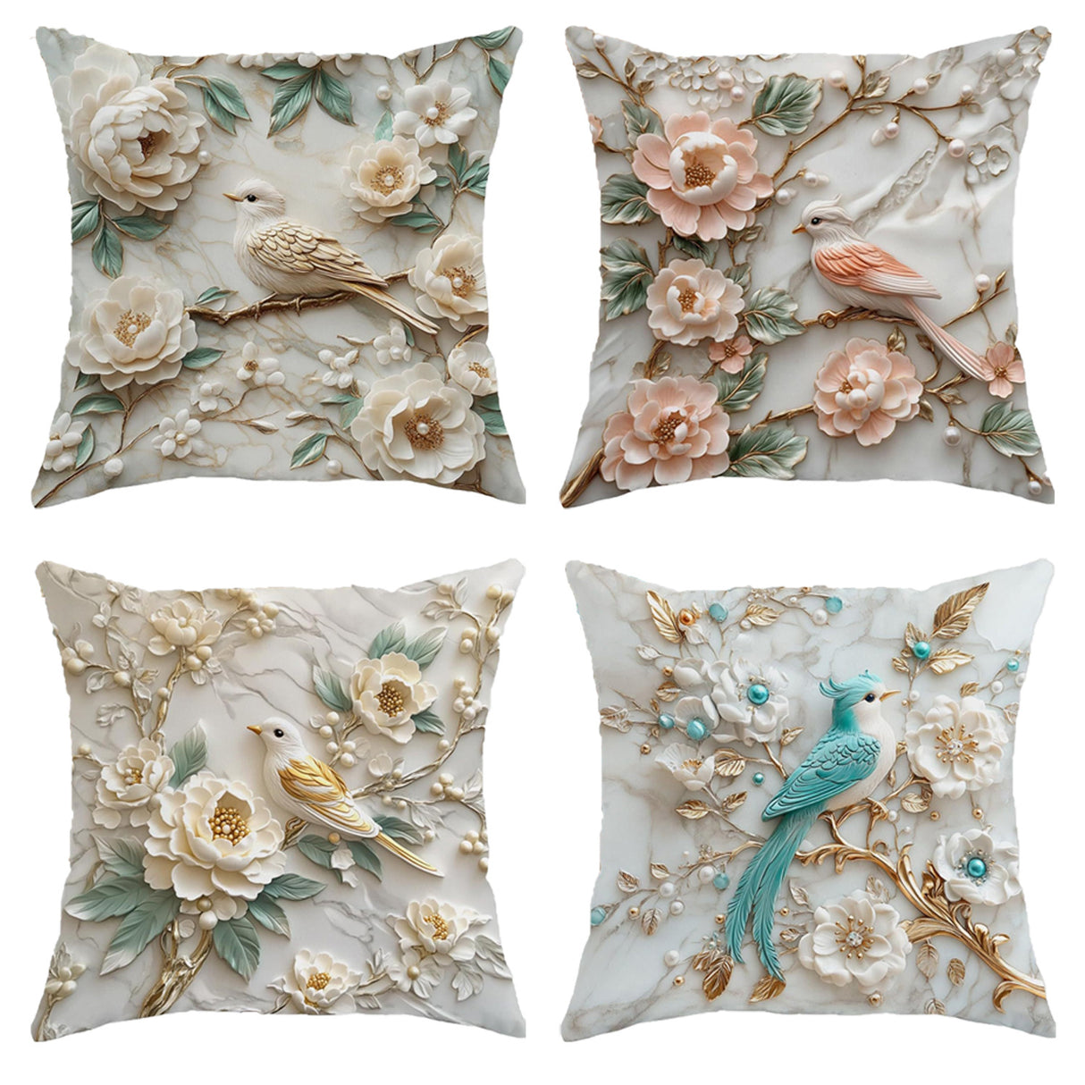 Looma Floral - Bird Linen Pillow Cover | Spring Farmhouse Decorative Cushion - Sofa, Bed & Living Room Looma