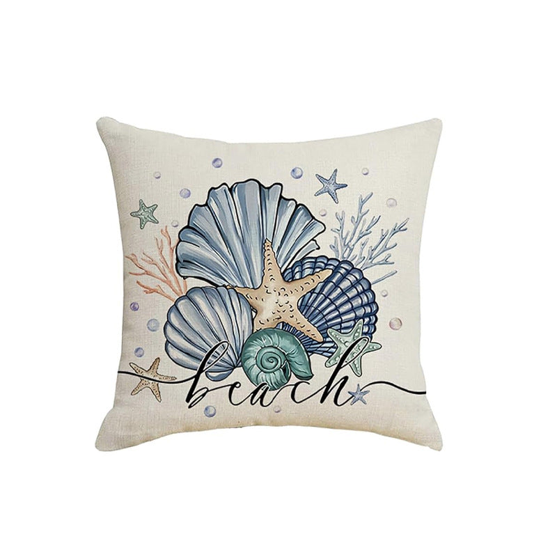 Looma- Reg - Ocean Scallop Linen Throw Pillow Cover – Coastal Single-Sided Printed Cushion for Sofa, Car & Living Room Décor Looma