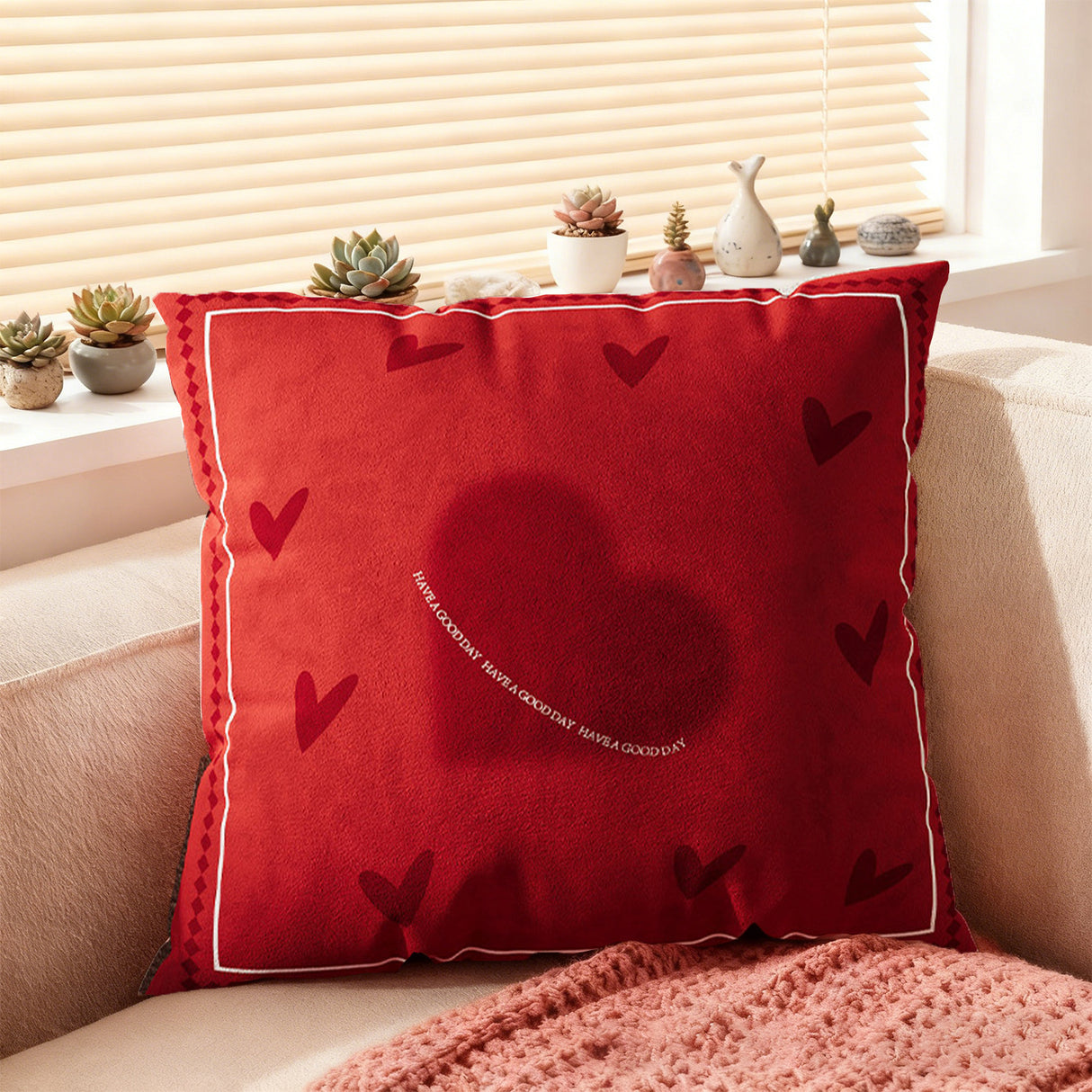 Looma Cupid - Valentines Love Pillow Cover – Romantic Red Cushion Case with “Happy Love” Print - Sofa, Wedding & Home Decor Looma