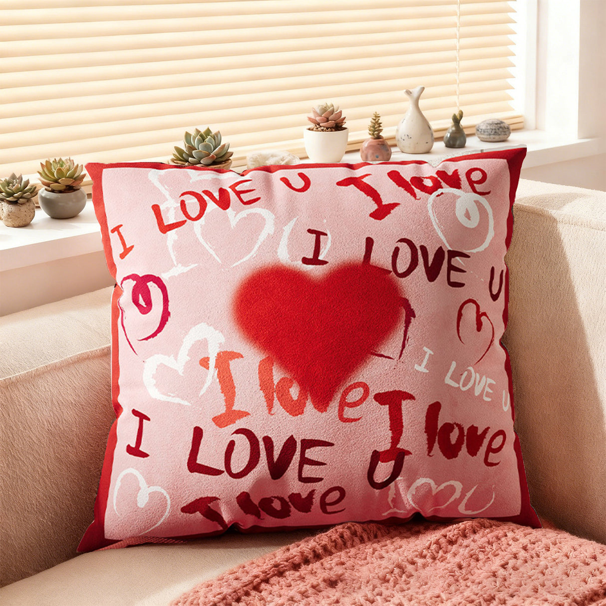 Looma Cupid - Valentines Love Pillow Cover – Romantic Red Cushion Case with “Happy Love” Print - Sofa, Wedding & Home Decor Looma