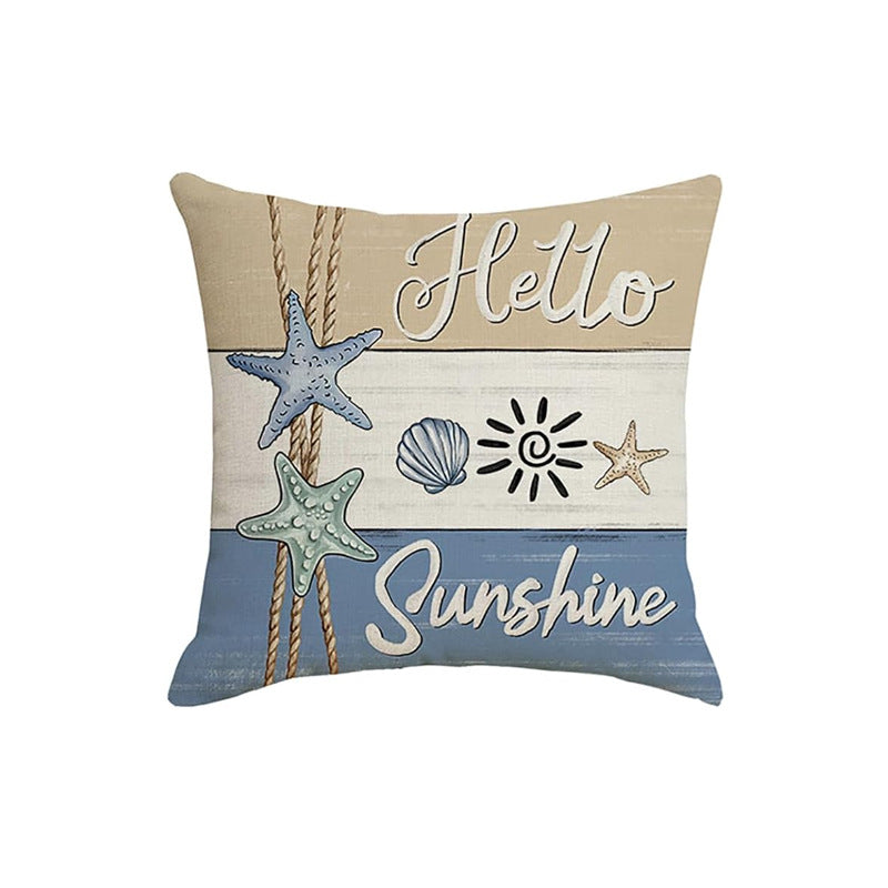 Looma- Reg - Ocean Scallop Linen Throw Pillow Cover – Coastal Single-Sided Printed Cushion for Sofa, Car & Living Room Décor Looma