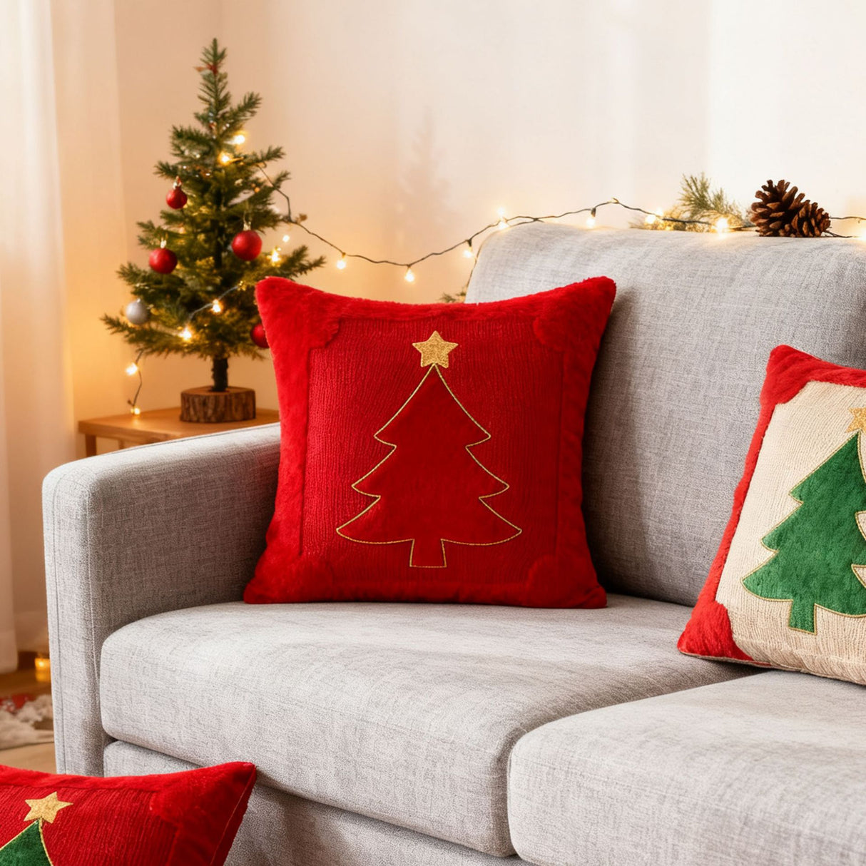 Looma Pilloza - Christmas Tree Embroidered Pillow Cover – Stereo Star Decorative Cushion for Living Room Sofa & Party Decor - Living Room, Bedroom, Sofa Area Looma