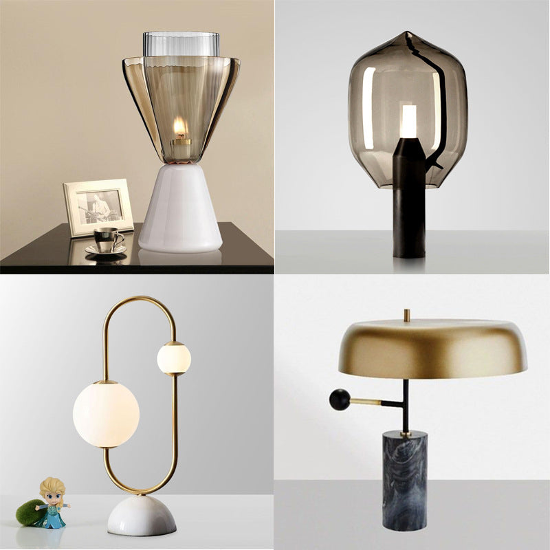 Milano Glow - Aelix - N125 Combination - Modern Natural Marble and Glass Table Lamp with Minimalist Designer Style, Soft Ambient Lighting for Elegant and Functional Spaces - Living Room / Bedroom / Bedside / Hotel / Project / Office Milano