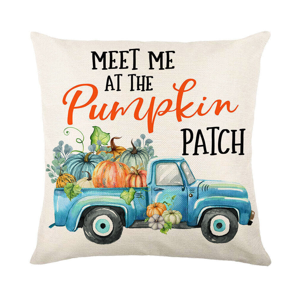 Looma Pumpkina - Halloween Pumpkin Pillow Cover with Maple Leaf & Bicycle Design | Decorative Cushion - Sofa, Bedroom & Home Looma