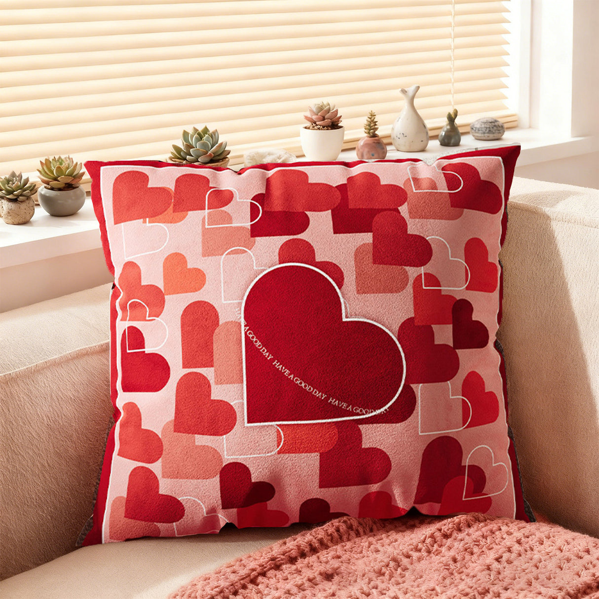 Looma Cupid - Valentines Love Pillow Cover – Romantic Red Cushion Case with “Happy Love” Print - Sofa, Wedding & Home Decor Looma