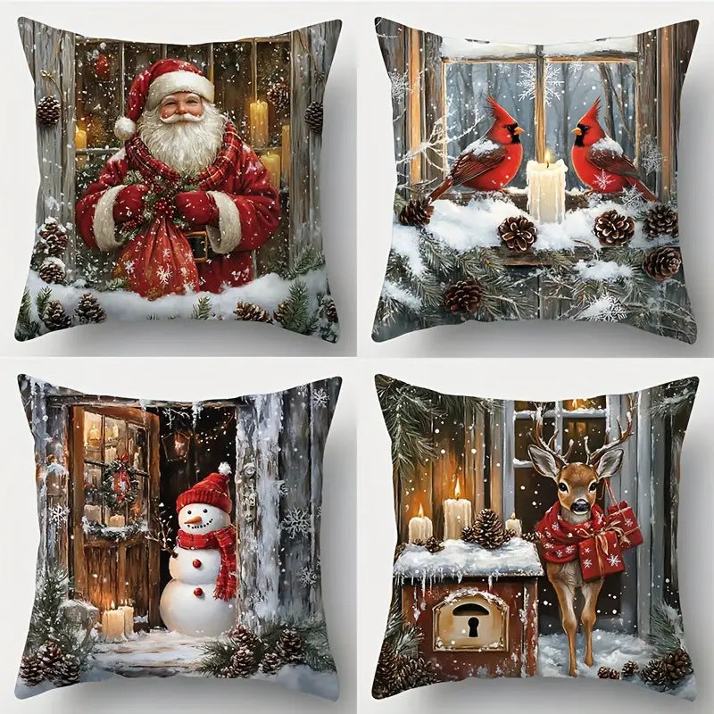Looma Pilora - Christmas Elk & Snowman Decorative Pillowcase – Festive Cushion Cover for Living Room Sofa | Customizable Design Available - Living Room, Bedroom, Sofa Area Looma