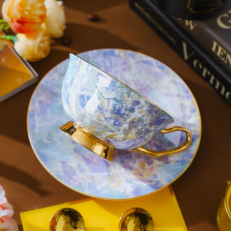 CUPURA Vero - CCS03 Luxury Bone China Tea Cup Set with Saucer Spoon and Strainer Floral Design Light Luxury European Style Gift Box Set Bohemian Powder Blue Classical Blue Rose Angel CUPURA