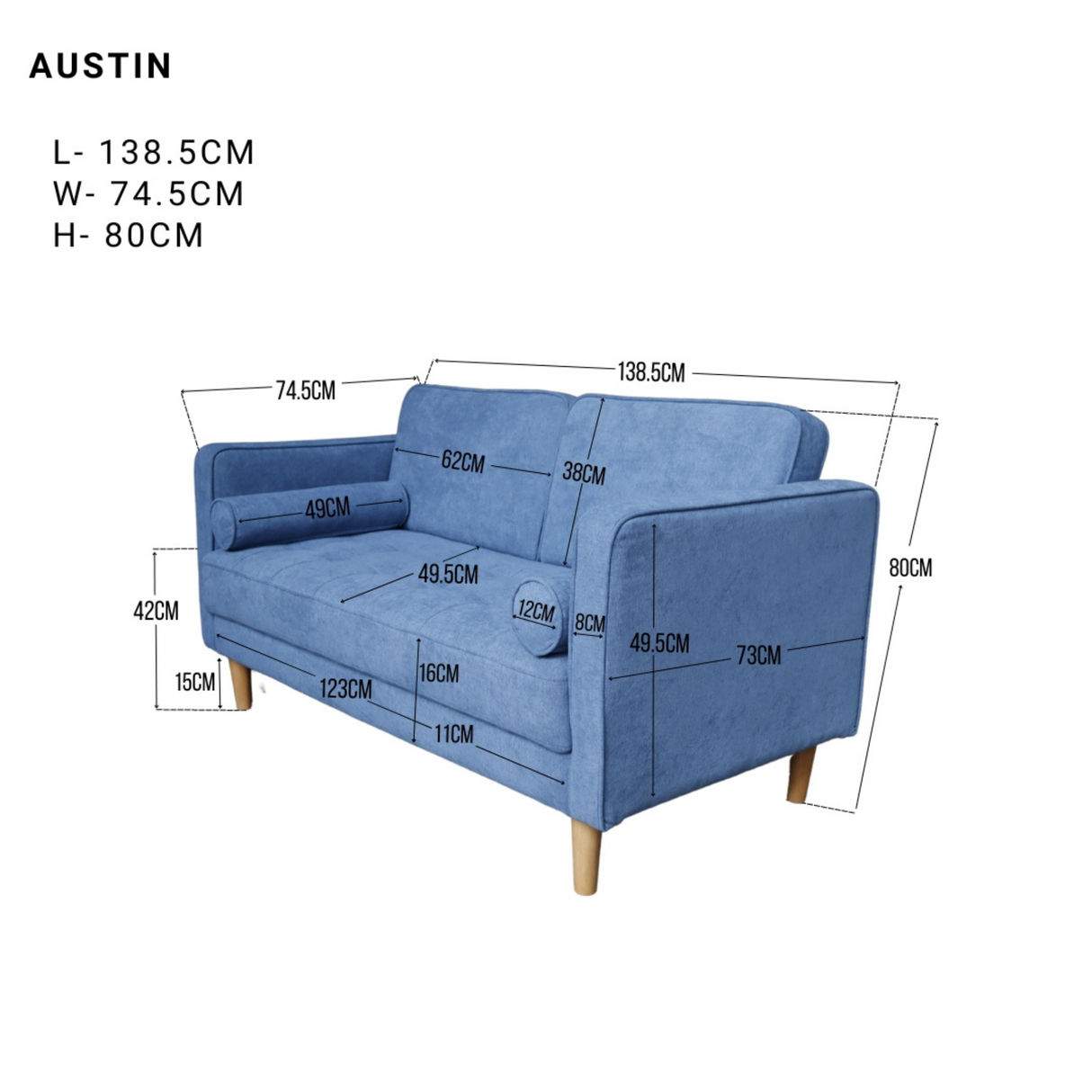 AUSTIN 2-Seater Fabric Sofa Affordahome