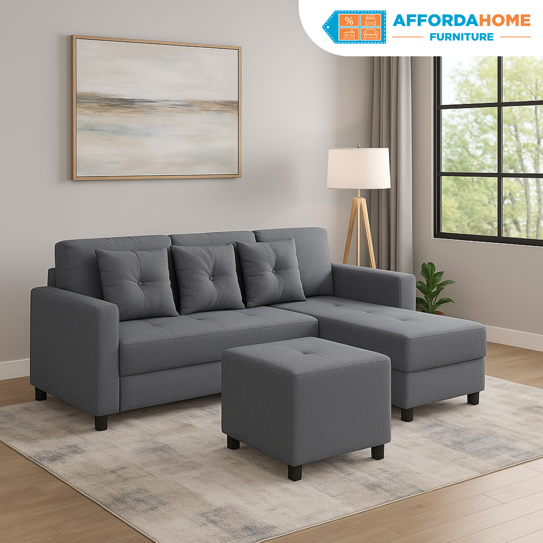 CONNER L-Shape Fabric Sofa with Ottoman Affordahome