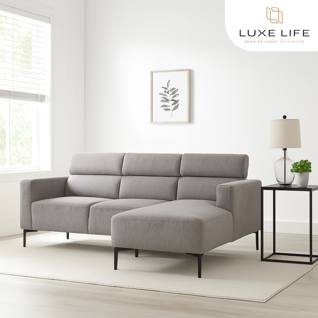 MATEO L-Shape Fabric Sofa w/ Folding Head Board Luxe Life PH