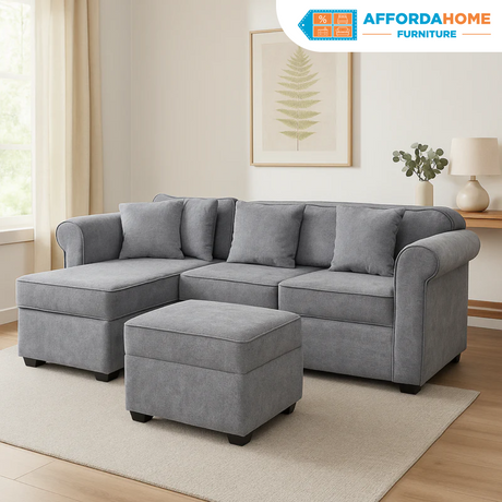 ROME L-SHAPE Fabric Sofa with Ottoman Affordahome