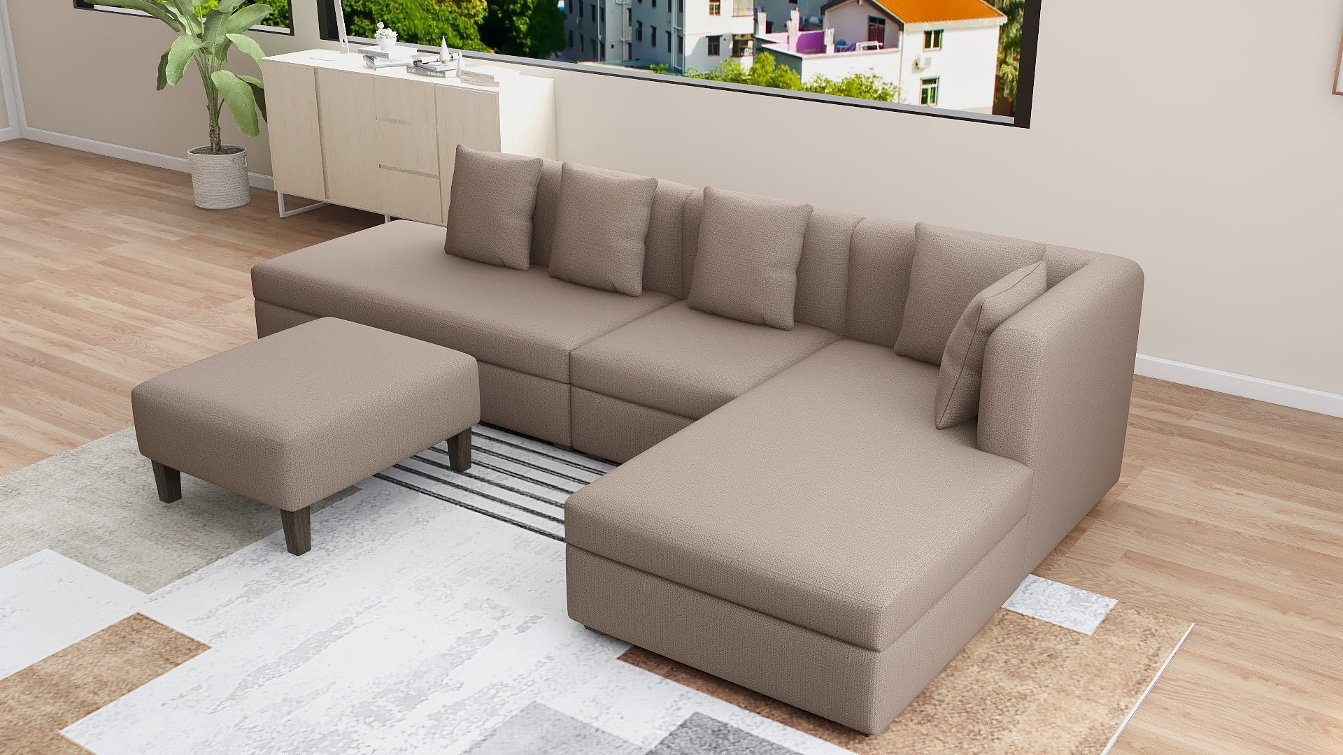 RUSSEL L-Shape Fabric Sofa w/ Ottoman AF Home