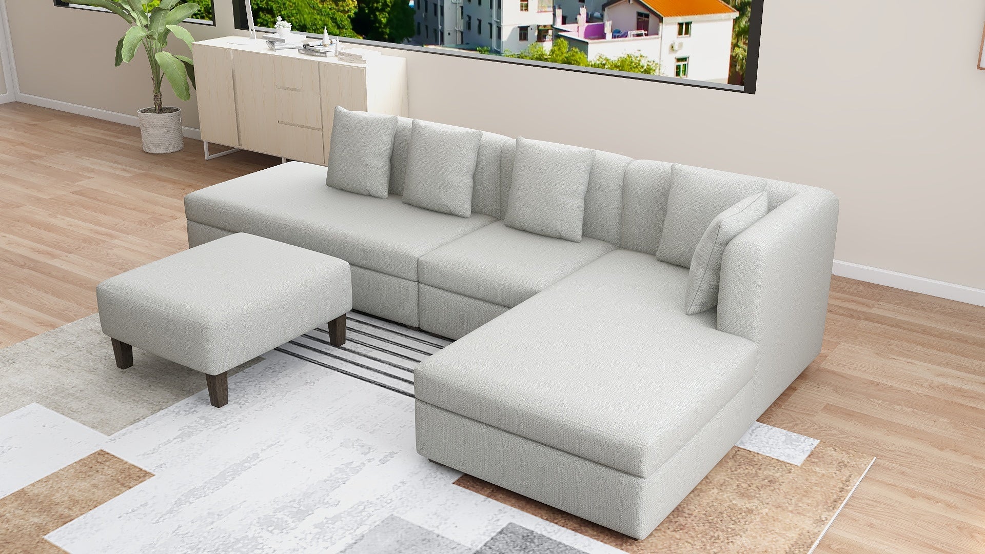 RUSSEL L-Shape Fabric Sofa w/ Ottoman AF Home