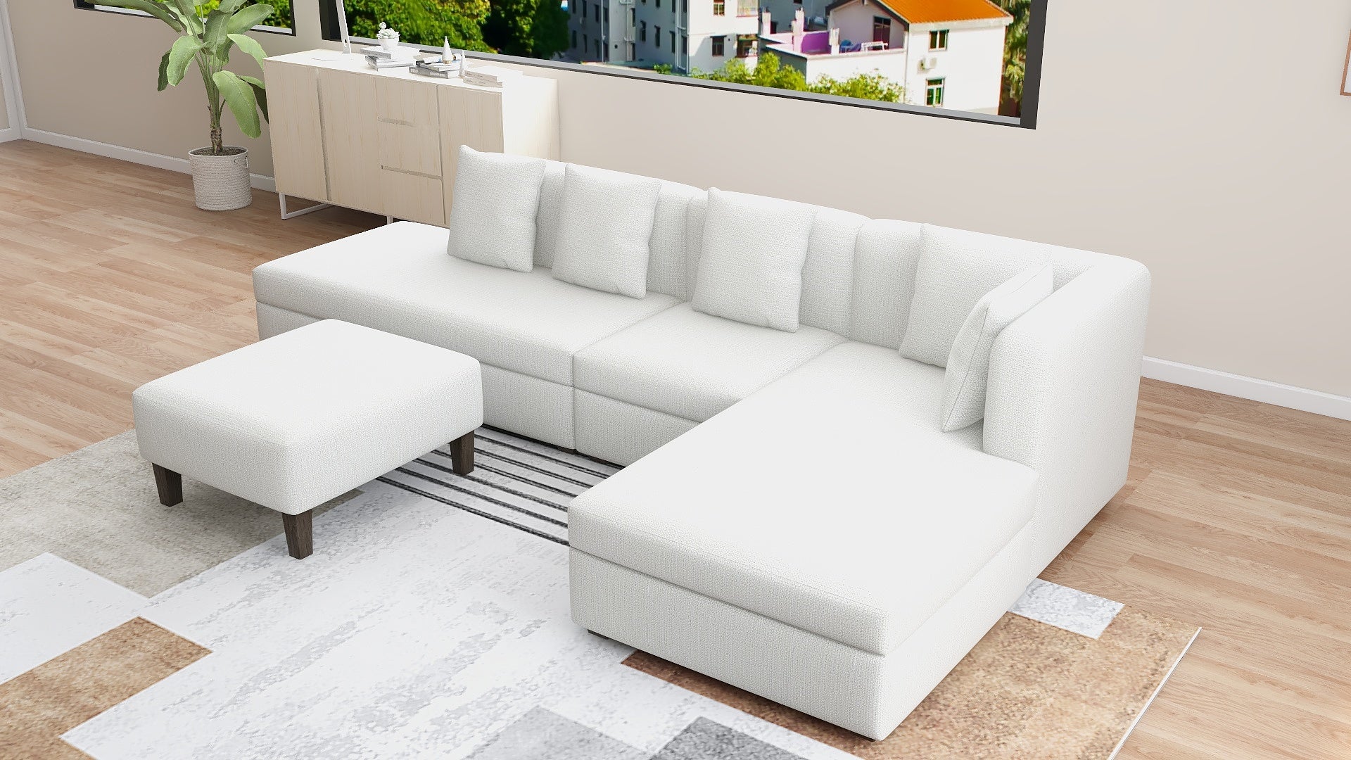 RUSSEL L-Shape Fabric Sofa w/ Ottoman AF Home