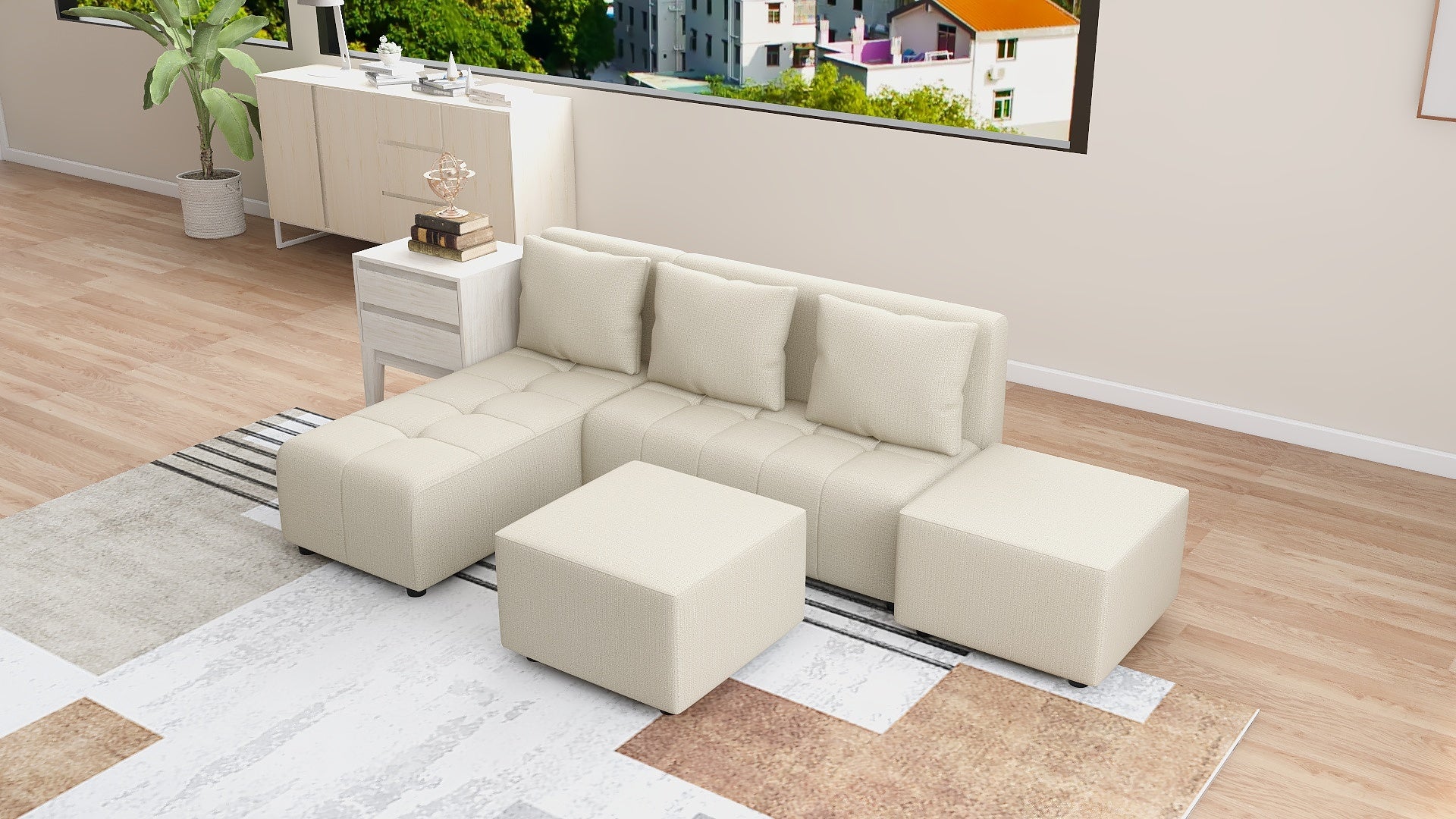 RHEA L-Shape Fabric Sofa AF Home