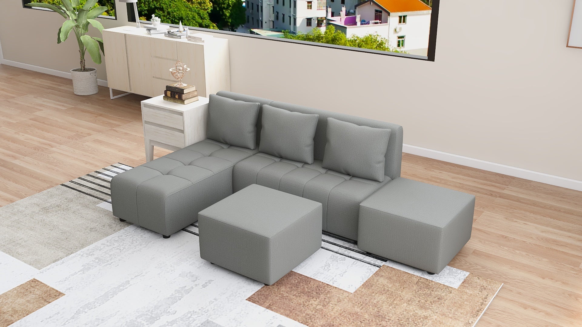 RHEA L-Shape Fabric Sofa AF Home
