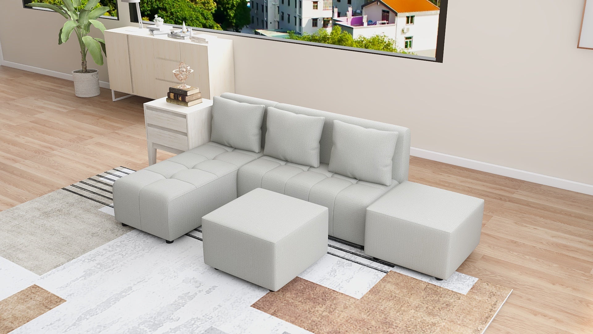 RHEA L-Shape Fabric Sofa AF Home