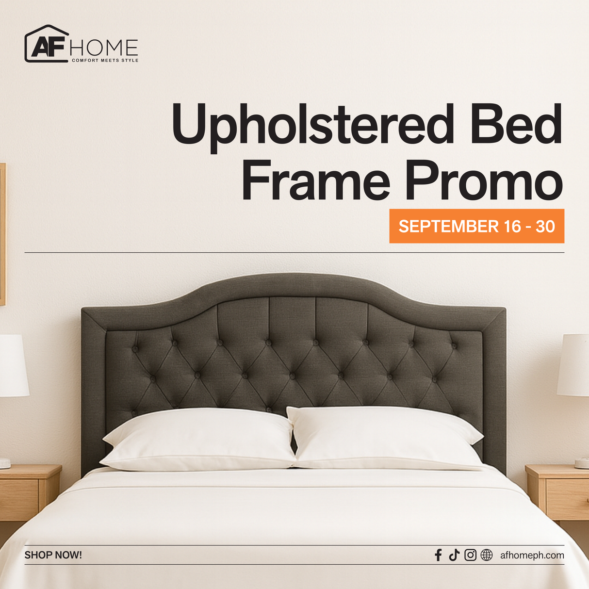 Clearance Sale | George Upholstered Bed Frame | FREE Cloud Foam 4'' AF Home
