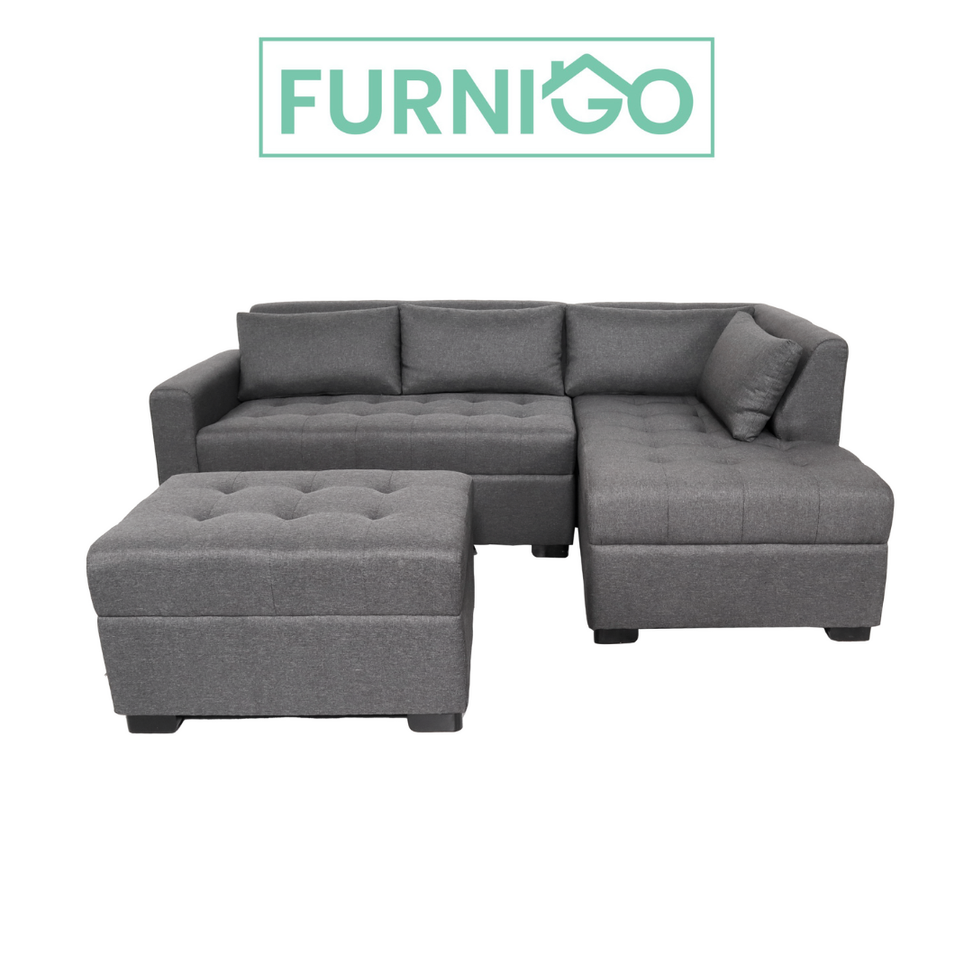 SOLANA L- Shape Fabric Sofa with Ottoman Furnigo