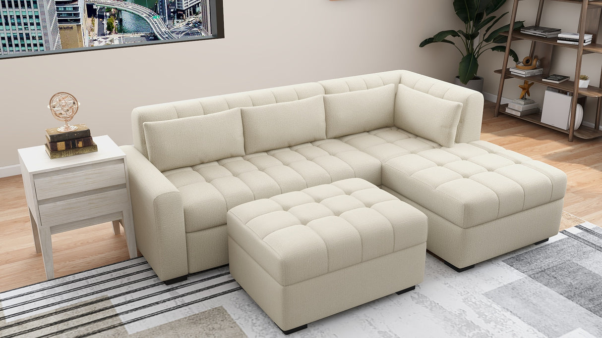 SOLANA L- Shape Fabric Sofa with Ottoman Furnigo