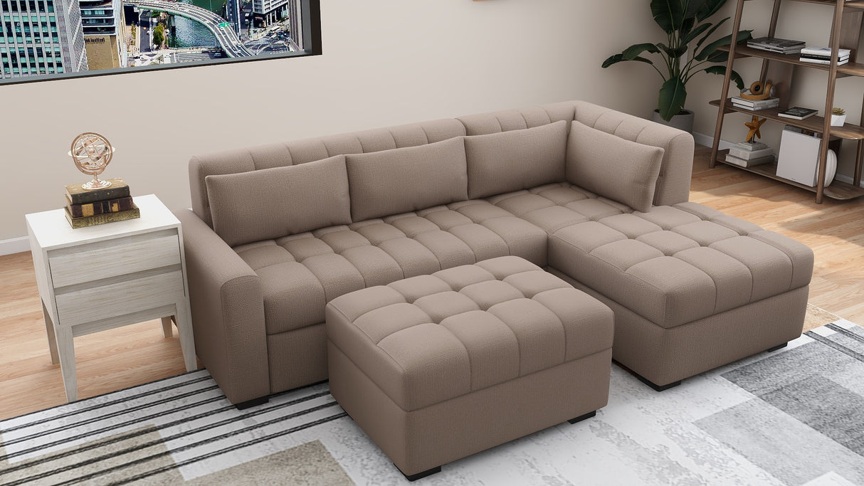 SOLANA L- Shape Fabric Sofa with Ottoman Furnigo