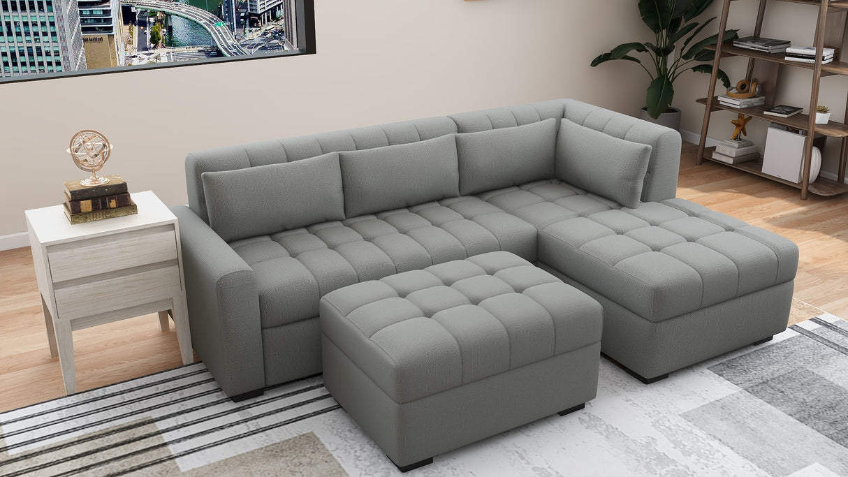 SOLANA L- Shape Fabric Sofa with Ottoman Furnigo