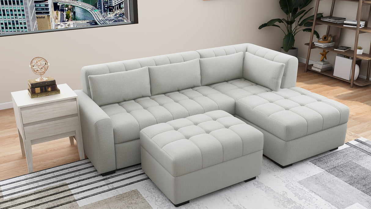 SOLANA L- Shape Fabric Sofa with Ottoman Furnigo
