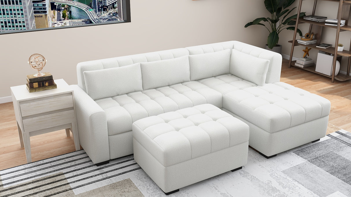SOLANA L- Shape Fabric Sofa with Ottoman Furnigo