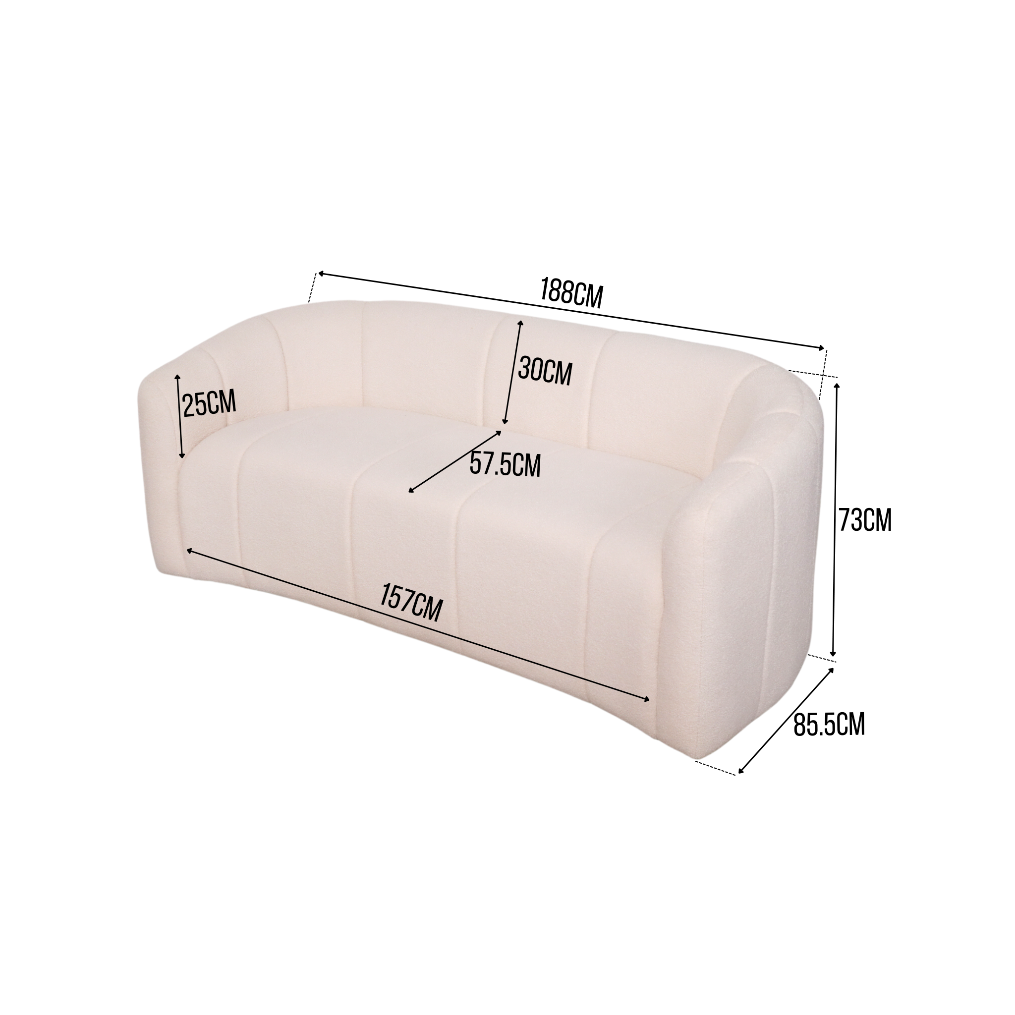 VIANCA 3-Seater Curved Plush Accent Fabric Sofa AF Home