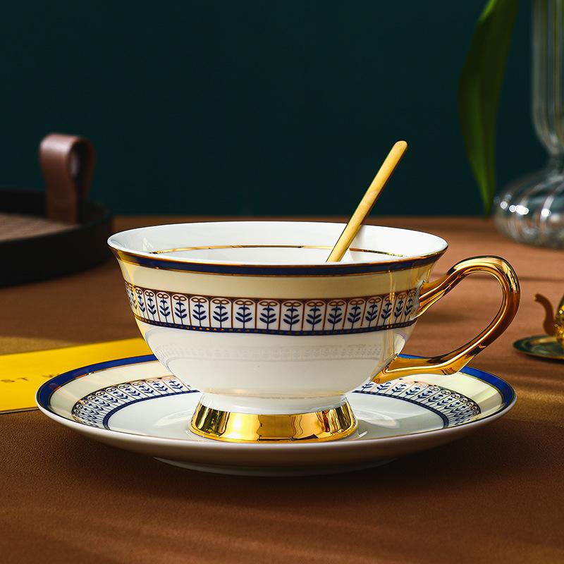 CUPURA Aro - CCS31 Luxury Bone China Tea Cup Set with Saucer Spoon and Strainer Floral Design Light Luxury European Style Gift Box Set Bohemian Powder Blue Classical Blue Rose Angel