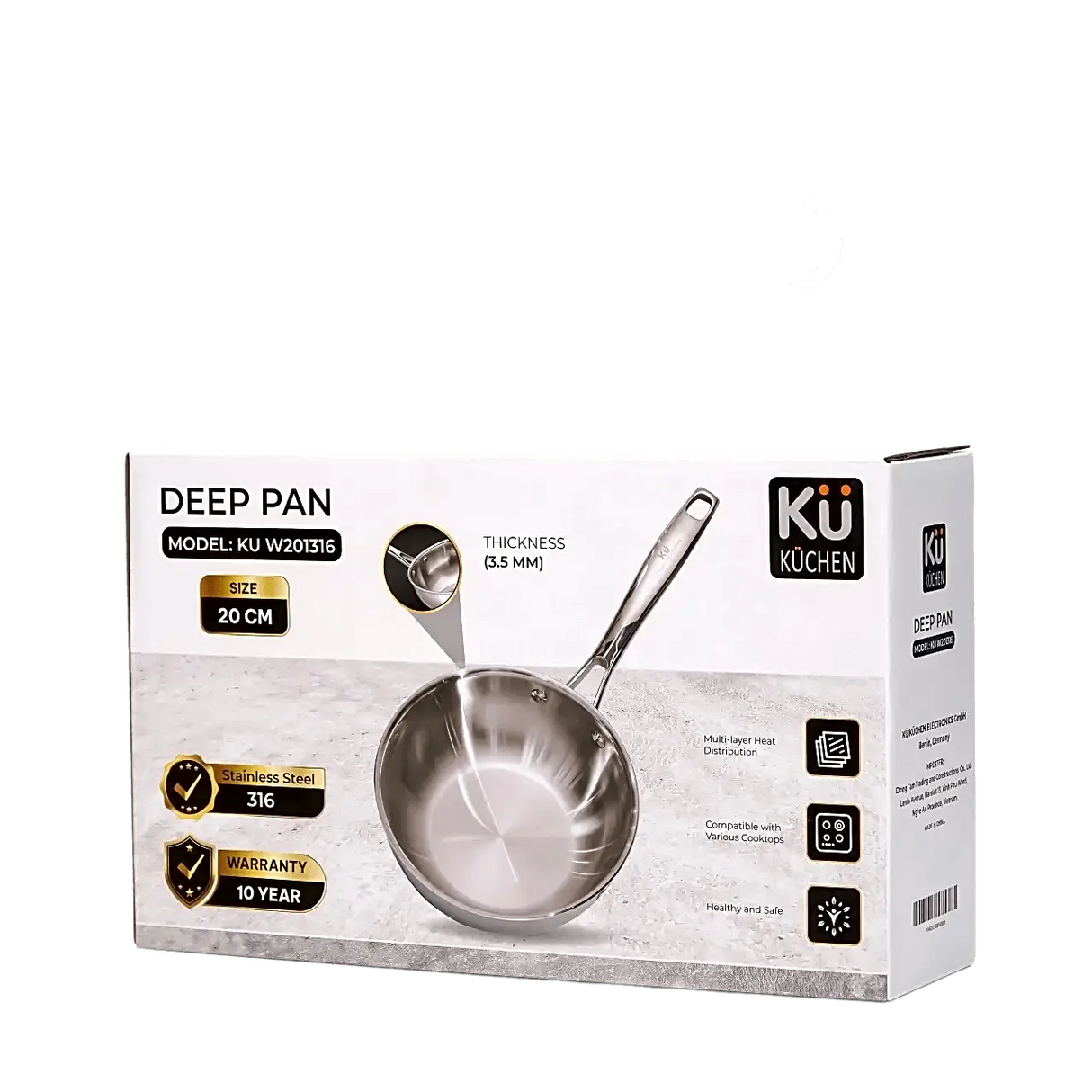 Deep-bottom 3-layer stainless steel pot KU W201316 20cm
