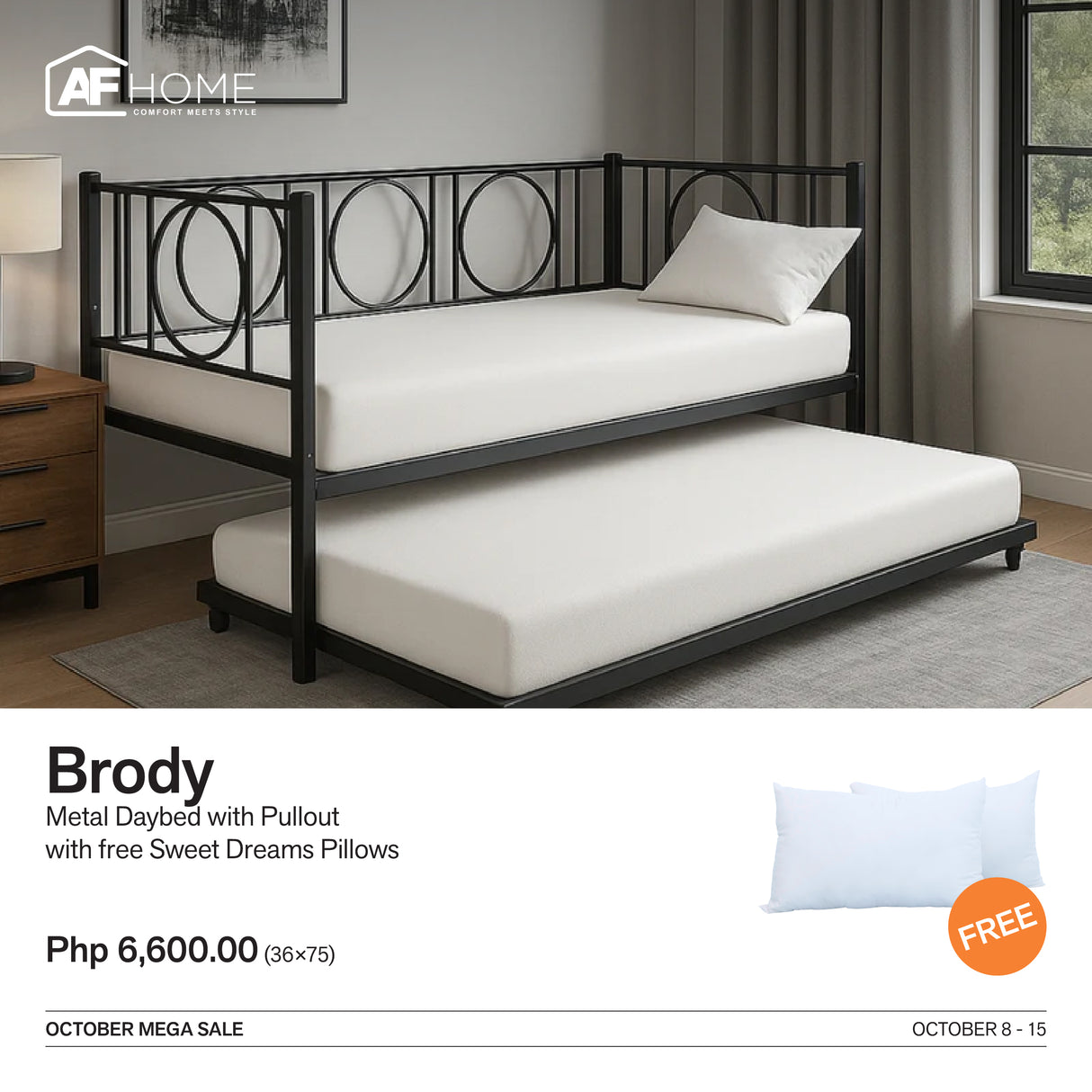 10.10 Mega Sale | Brody Metal Day Bed with Pullout with Surprise Gift AF Home