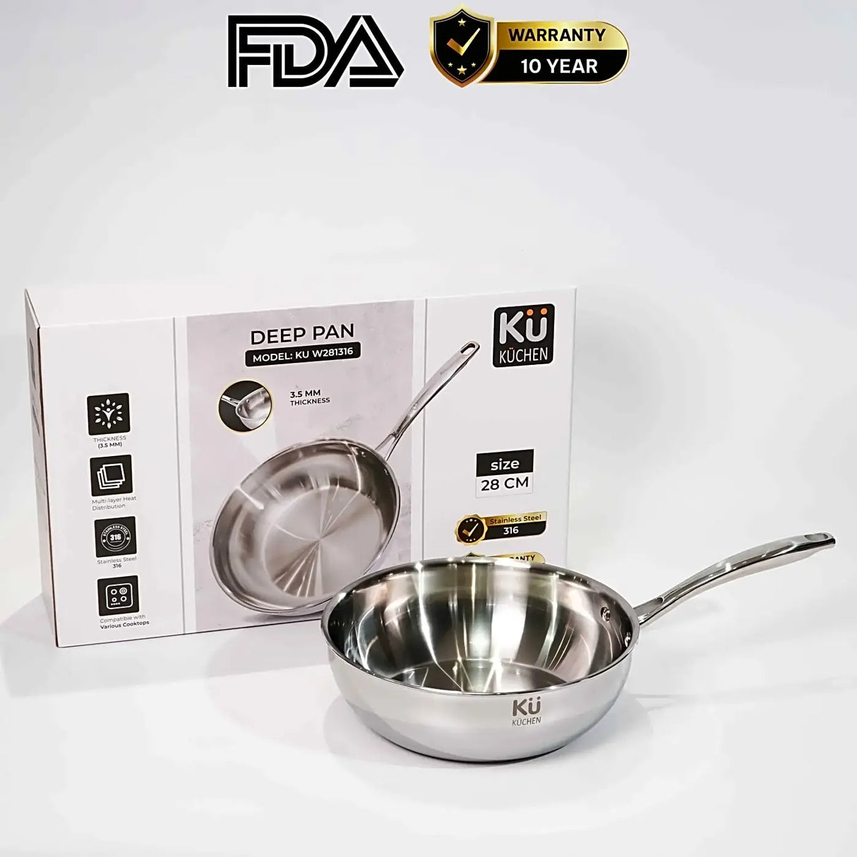 5-Ply Deep Stainless Steel Pot 28 cm KU W281316