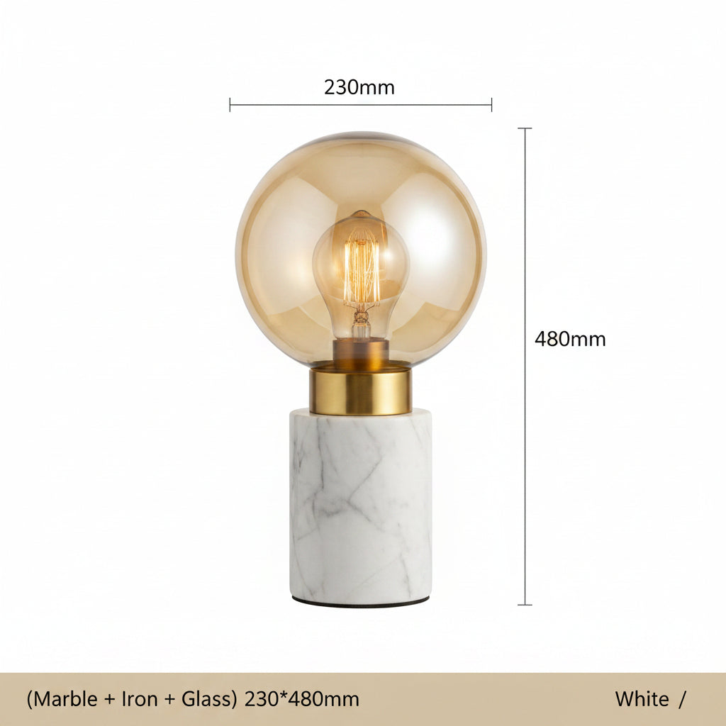 Milano Glow - Aelix - N125 Combination - Modern Natural Marble and Glass Table Lamp with Minimalist Designer Style, Soft Ambient Lighting for Elegant and Functional Spaces - Living Room / Bedroom / Bedside / Hotel / Project / Office Milano