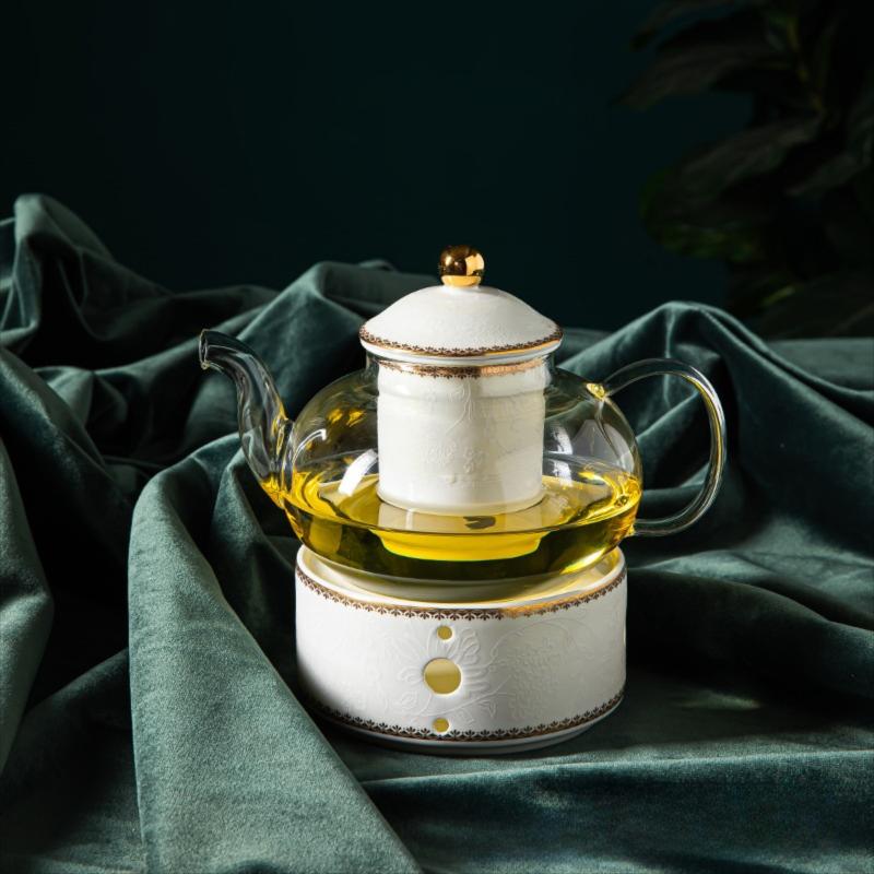 CUPURA Riva - CCS24 Luxury Bone China Tea Cup Set with Saucer Spoon and Strainer Floral Design Light Luxury European Style Gift Box Set Bohemian Powder Blue Classical Blue Rose Angel