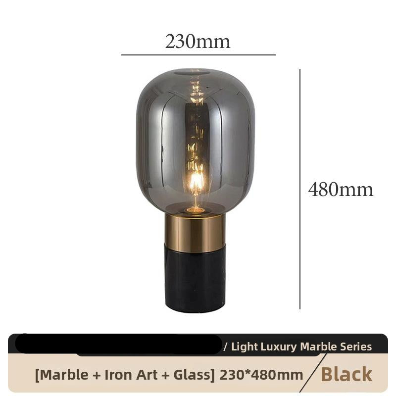 Milano Glow - Aelix - N125 Combination - Modern Natural Marble and Glass Table Lamp with Minimalist Designer Style, Soft Ambient Lighting for Elegant and Functional Spaces - Living Room / Bedroom / Bedside / Hotel / Project / Office Milano