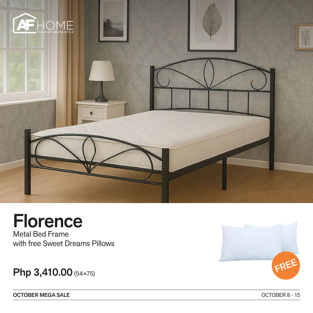 10.10 Mega Sale | Florence Metal Bed Frame with Surprise Gift AF Home