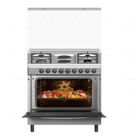 HAIER - HFS-904G2E130FGO 90cm 4 Gas Burners & 2 Electric Plate with 130L Double Burner Gas Oven Cooking Range AF Home