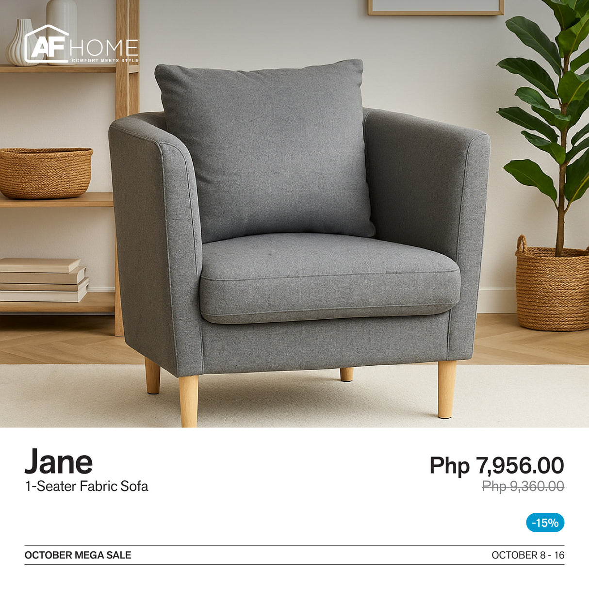 10.10 Mega Sale | Jane 1-Seater Sofa AF Home
