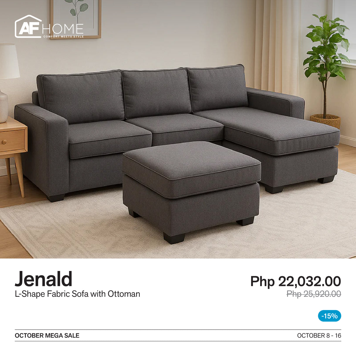 10.10 Mega Sale | Jenald Sofa with Ottoman (Reversible Chaise) AF Home