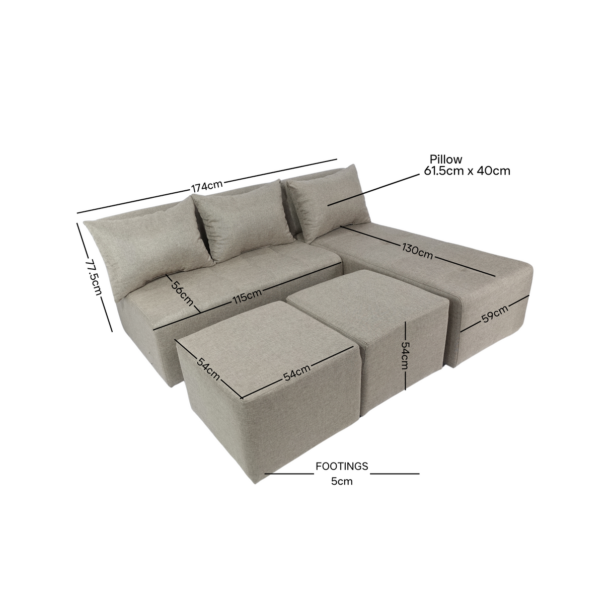 RHEA L-Shape Fabric Sofa Affordahome