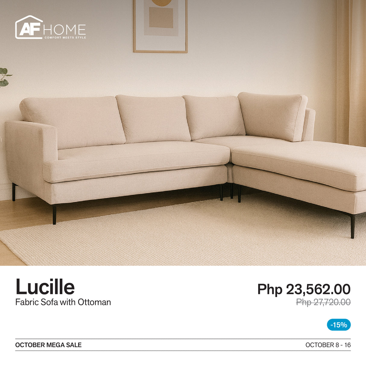 10.10 Mega Sale | Lucille Sofa with Ottoman AF Home
