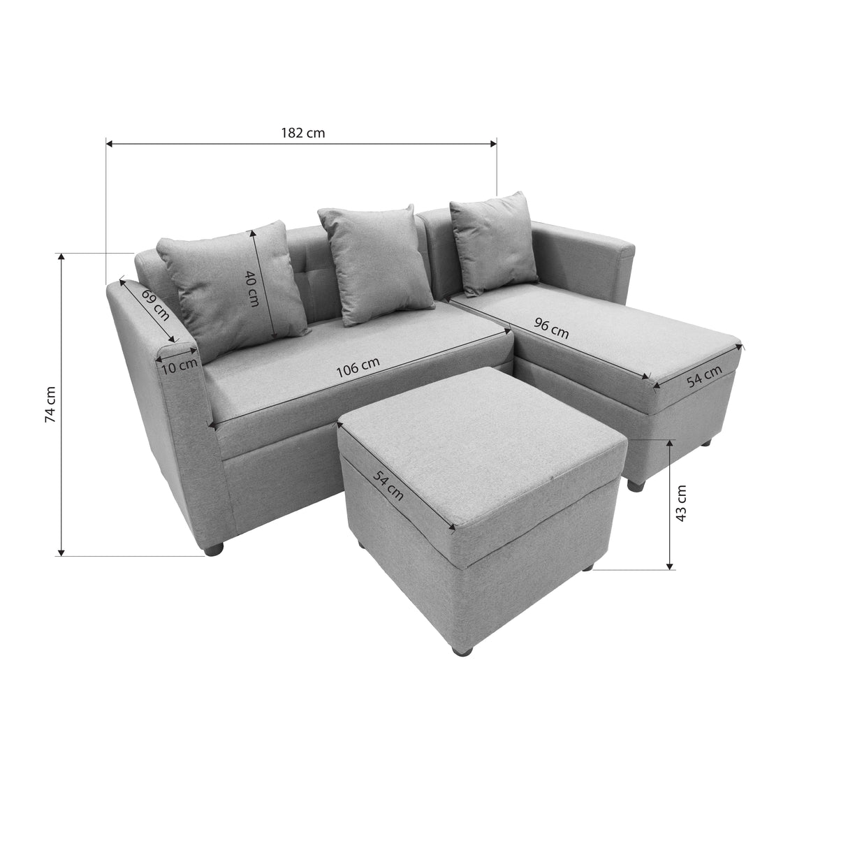 Melo L-Shape Fabric Sofa Set Affordahome