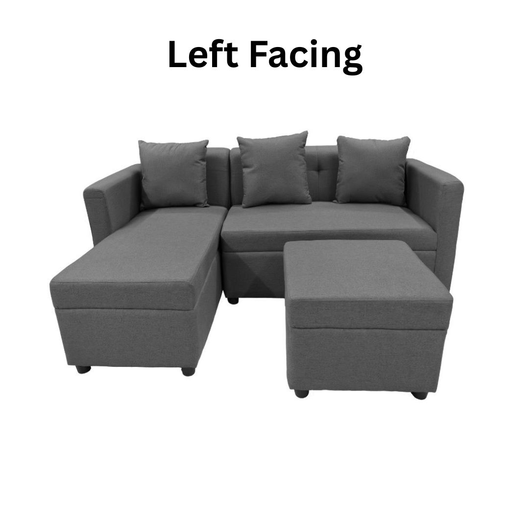 MELO Mini L-Shape Fabric Sofa with Ottoman Affordahome