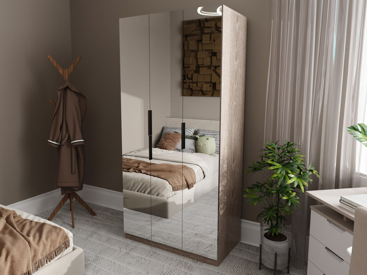 CARLTON Wardrobe with 3 mirror panel Furnigo