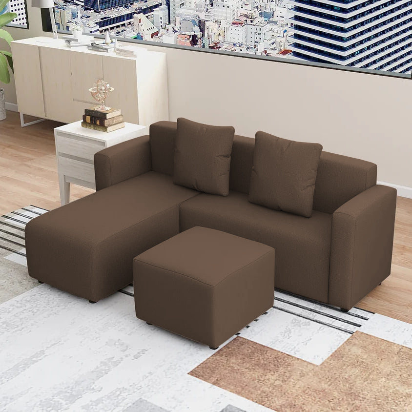 HARVEY L-Shape Fabric Sofa with Ottoman Affordahome